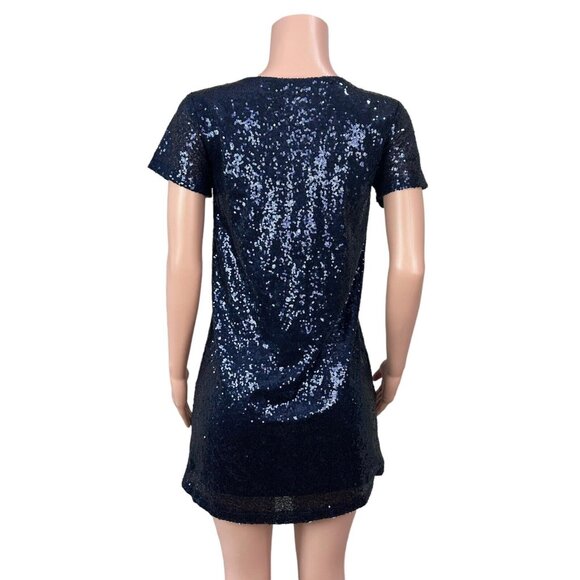 Lulus Navy Blue Sequin Short Sleeve V-Neck Shift Dress Women SZ XS - Picture 15 of 15